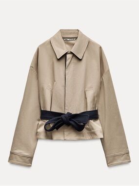 Zara Beige Belted Cropped Trench Jacket
